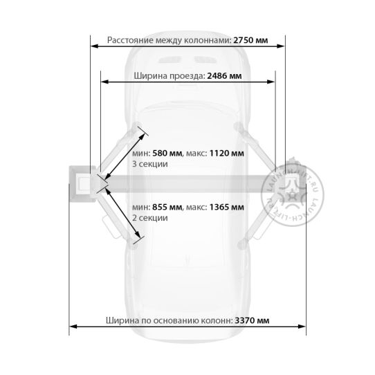 Двухстоечный подъемник Launch GL11903-G 4т, электрогидравлический, 380В, с нижней синхронизацией, 110-1920 мм