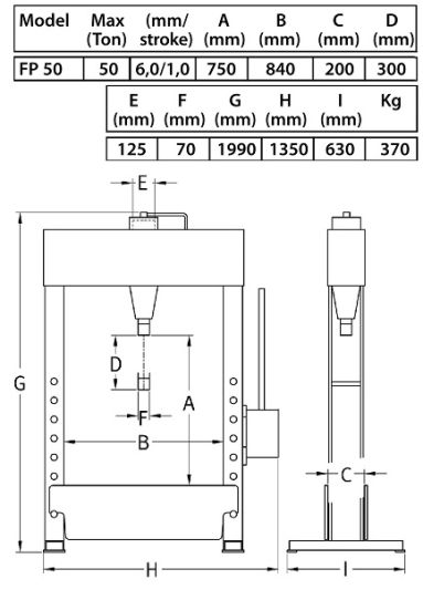 Гидравлический пресс 50 тонн для автосервиса Compac FP50 пневматический и ножной привод