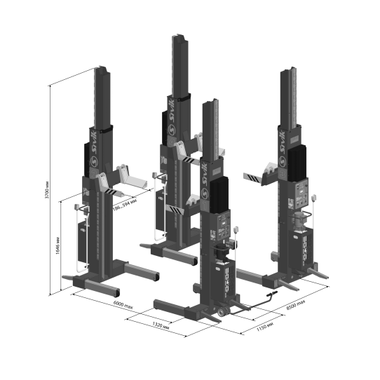 Подкатной подъемник для грузовых автомобилей электрогидравлический 24т Sivik ПГП-24000, 4 колонны