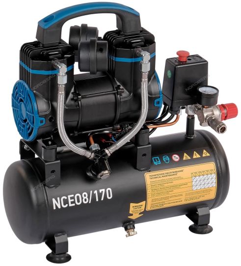Поршневой компрессор 8 л, 170 л/м, 220В, 0.9 кВт, коаксиальный, безмасляный Nordberg NCEO8/170