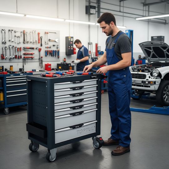 Тележка инструментальная TOPTUL GE-26109, 7 ящиков, с набором инструментов 261 предмет 