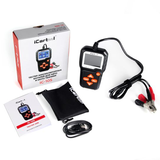 Тестер аккумуляторных батарей 6/12 В AGM, EFB, Gel SLA, цифровой, защита от переполюсовки iCarTool IC-105