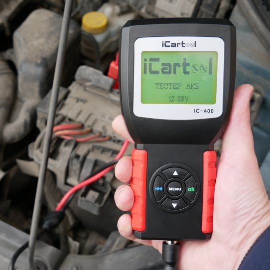Тестер аккумуляторных батарей AGM, EFB, Gel 12/24В до 200Ач, нагрузка 2000А с защитой от переполюсовки iCartool IC-400