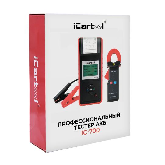 Тестер аккумуляторных батарей 12/24В AGM EFB GEL с цифровым индикатором и термопринтером iCartool IC-700