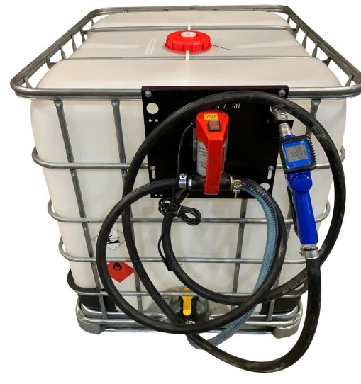 Мини АЗС из еврокуба для ДТ 220V 40 л/м бытовая со счетчиком в пистолете