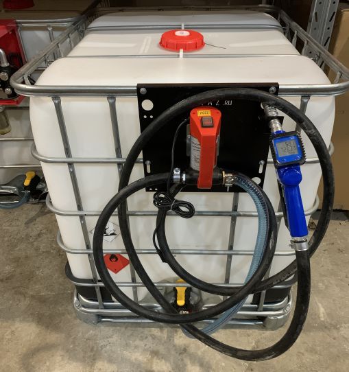 Мини АЗС из еврокуба для ДТ 12V 40 л/м бытовая со счетчиком в пистолете