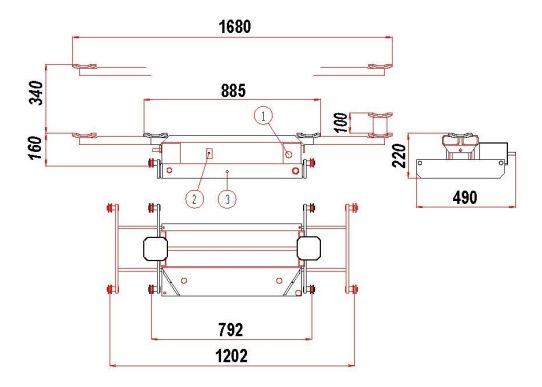 Траверса пневмогидравлическая для ямы и четырехстоечных подъемников, 2 т, Mega MA-21