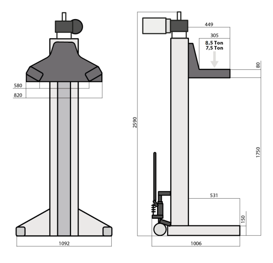 Подкатной подъемник для грузовых автомобилей проводной 30т EMANUEL MCL75.4.S AF, 4 колонны