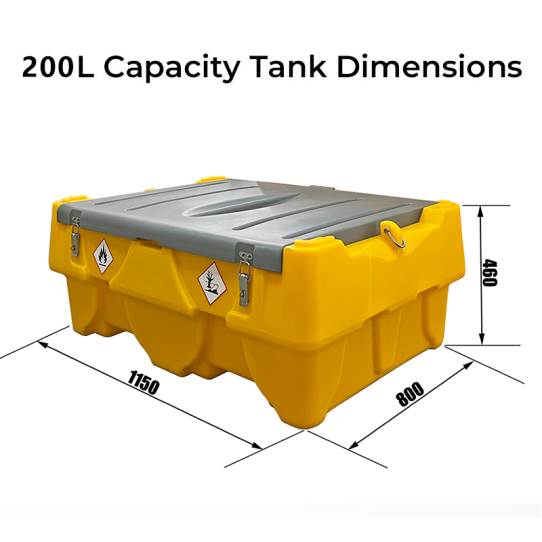 Мини АЗС для ДТ 200 л в Пикап DTK-200 12V Вид с габаритами