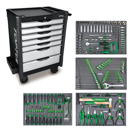 Тележка инструментальная TOPTUL GE-21351, 7 ящиков, с набором инструментов 213 предметов 