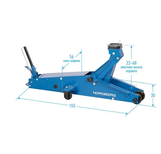 Домкрат гидравлический до 20 т, Nordberg N3220N 220-680 мм, подкатной, двухплунжерный, с рабочим ходом 460 мм