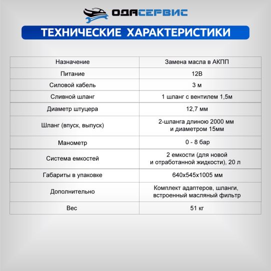 Установка для замены и промывки масла в АКПП 12В, с манометром и дисплеем, резервуары 2х20 л, передвижная ОДА Сервис ODA-3010