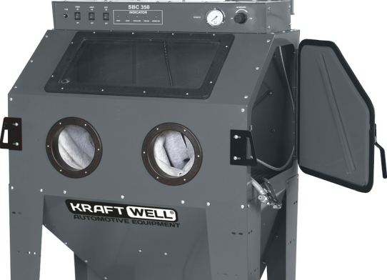 Пескоструйная камера KraftWell KRW-SB350S, с боковой загрузкой, 350 л, напольная, инжекторного типа, с давлением воздуха 6-8 бар