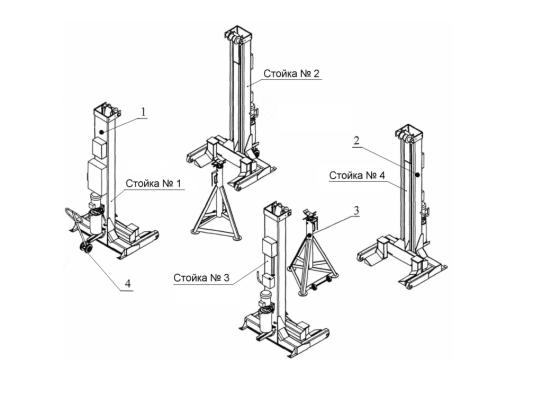 Подкатной подъемник для грузовых автомобилей электрогидравлический 50т АСО ПГ-50, 4 колонны