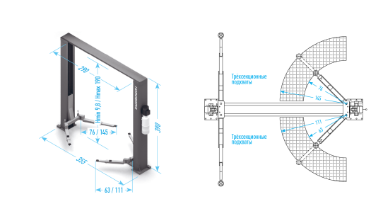 Двухстоечный подъемник Nordberg N4122HM-4G 4т, электрогидравлический, 380В, с верхней синхронизацией, 100-1900 мм
