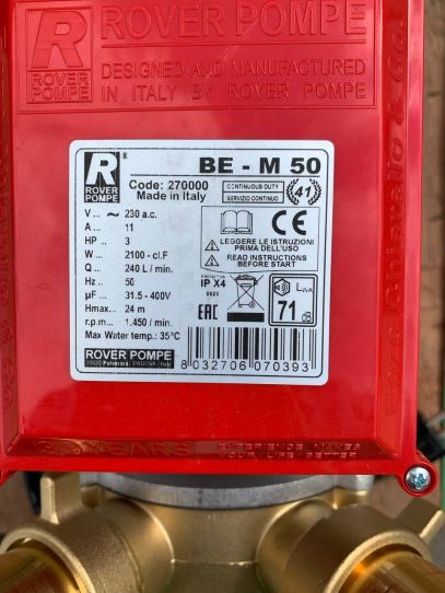 Вихревой насос для перекачки топлива, Roverpompe BE-M 50 2.2 кВт, поверхностный, с производительностью 230 л/мин