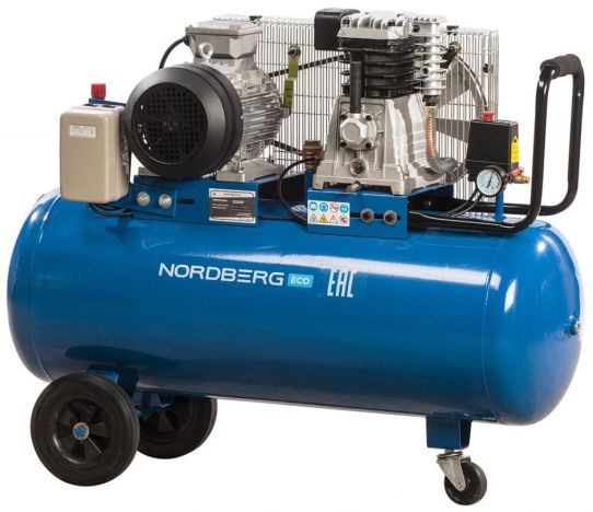 Поршневой компрессор 100 л, 520 л/м, 380В, 3 кВт, ременной, масляный Nordberg ECO NCE100/520