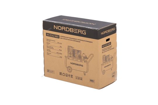 Поршневой компрессор 50 л, 446 л/м, 220В, 3 кВт, ременной, масляный Nordberg NCE50/480