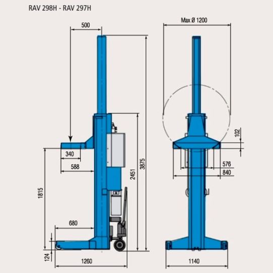 Подкатной подъемник для грузовых автомобилей электрогидравлический 32т Ravaglioli RAV298H.4, 4 колонны