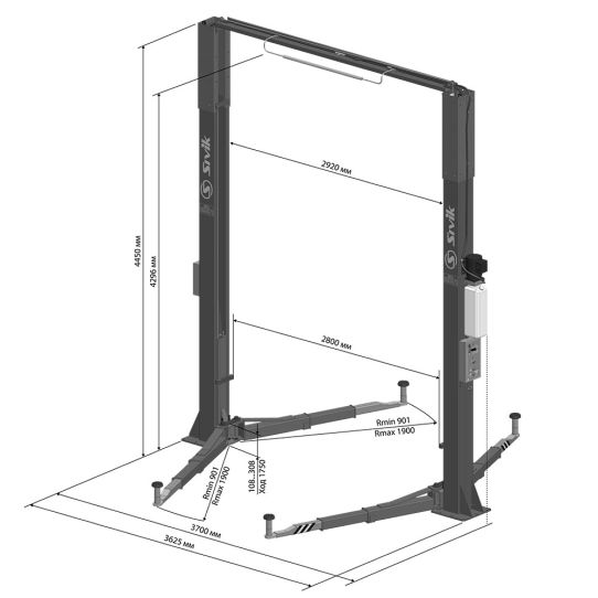 Двухстоечный подъемник Sivik ПГА-5000/1 синий 5т, электрогидравлический, 380В, с верхней синхронизацией, 130-4450 мм