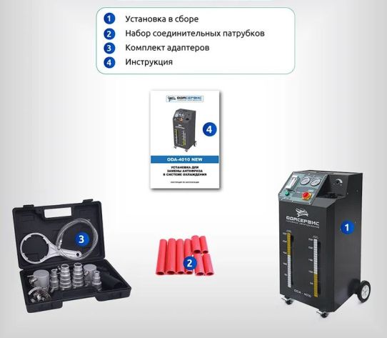 Установка полуавтоматическая для промывки и замены охлаждающей жидкости с питанием 12В, шланги 3.4 м ODA-4010N