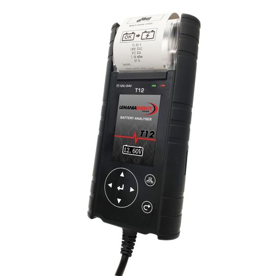 Тестер АКБ с цифровым дисплеем и встроенным термопринтером, 12/24В, защита от переполюсовки, LEMANIA ENERGY T12