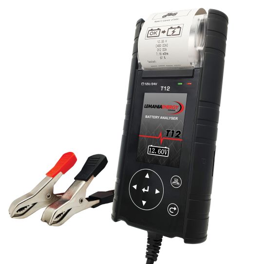 Тестер АКБ с цифровым дисплеем и встроенным термопринтером, 12/24В, защита от переполюсовки, LEMANIA ENERGY T12
