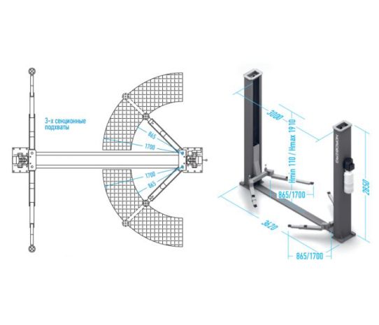 Двухстоечный подъемник Nordberg N4122AE-5G_380 5т, электрогидравлический, 380В, с нижней синхронизацией, 110-1910 мм