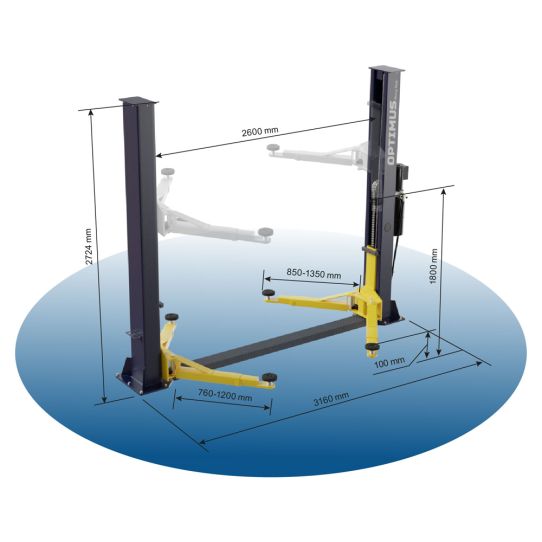 Двухстоечный подъемник Wiederkraft VS-OPT-4T/380 4т, электрогидравлический, 380В, с нижней синхронизацией, 100-2724 мм