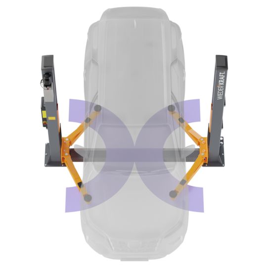 Двухстоечный подъемник Wiederkraft WDK-522E 4т, электрогидравлический, 380В, с нижней синхронизацией, 110-1920 мм