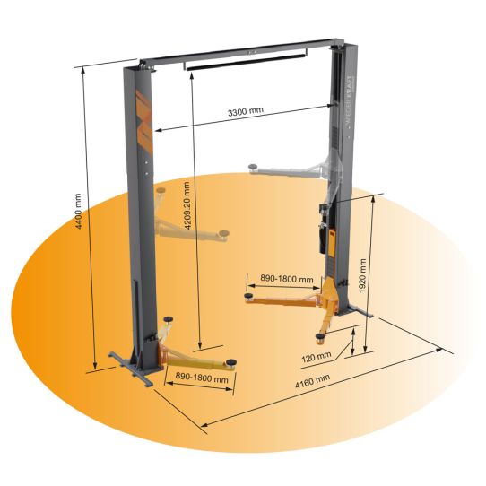 Двухстоечный подъемник Wiederkraft WDK-525N 5т, электрогидравлический, 380В, с верхней синхронизацией, 120-1920 мм