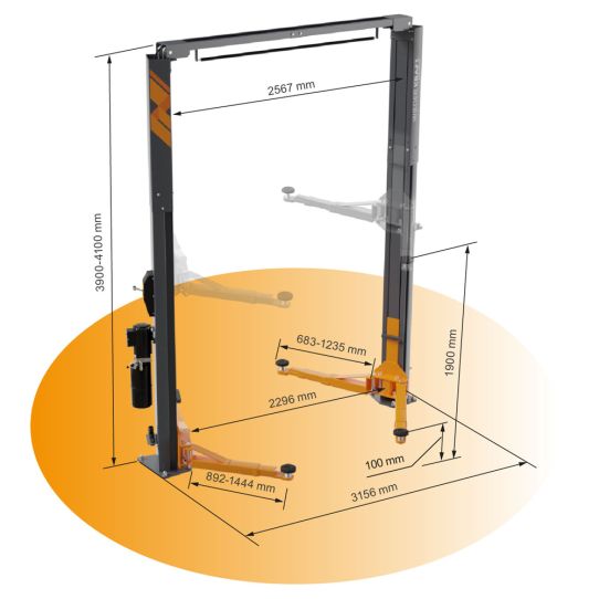 Двухстоечный подъемник Wiederkraft WDK-526 4.2т, электрогидравлический, 380В, с верхней синхронизацией, 100-1900 мм