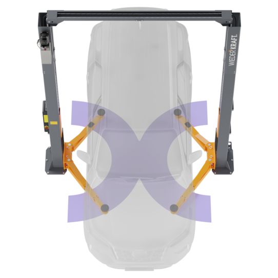 Двухстоечный подъемник Wiederkraft WDK-529E 4т, электрогидравлический, 380В, с верхней синхронизацией, 110-1920 мм