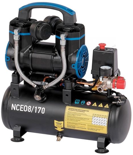 Поршневой компрессор 8 л, 170 л/м, 220В, 0.9 кВт, коаксиальный, безмасляный Nordberg NCEO8/170