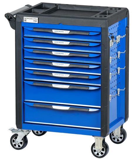 Тележка инструментальная Nordberg T7P, 7 ящиков, с системой защиты от опрокидывания, синяя