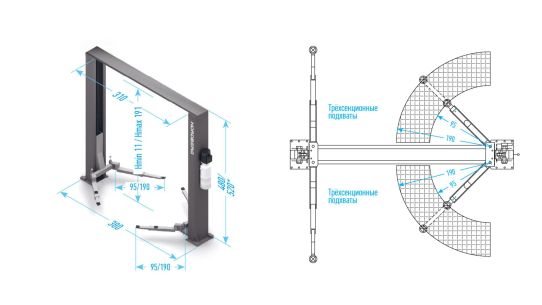 Двухстоечный подъемник Nordberg N4122H1E-6B_380 6т, электрогидравлический, 380В, с верхней синхронизацией, 110-1910 мм